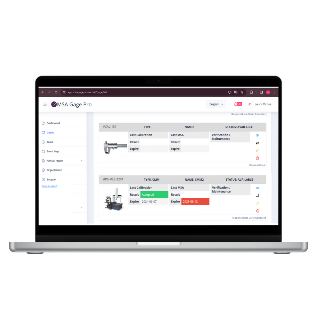 MSA Gage Pro Desktop App - Gages